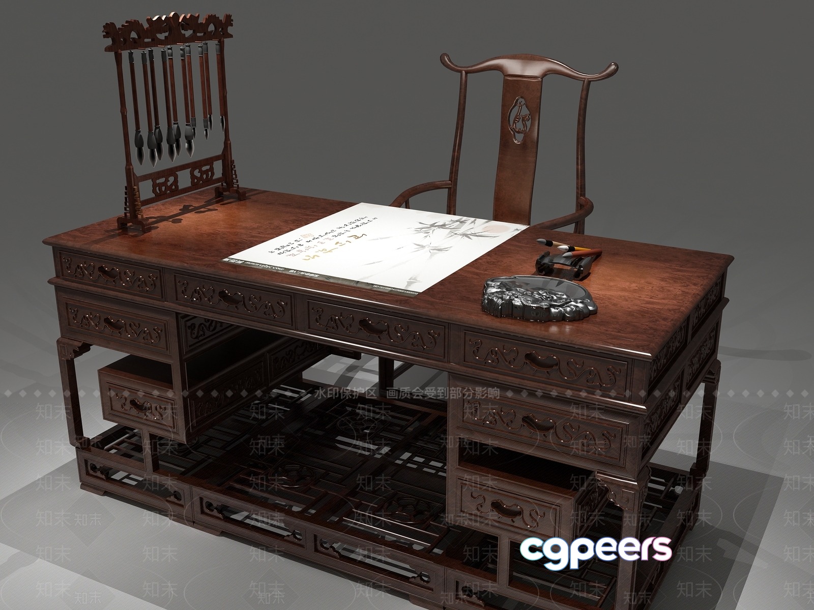 Traditional Chinese Desk 3D Model - 13052 - VRAY Render