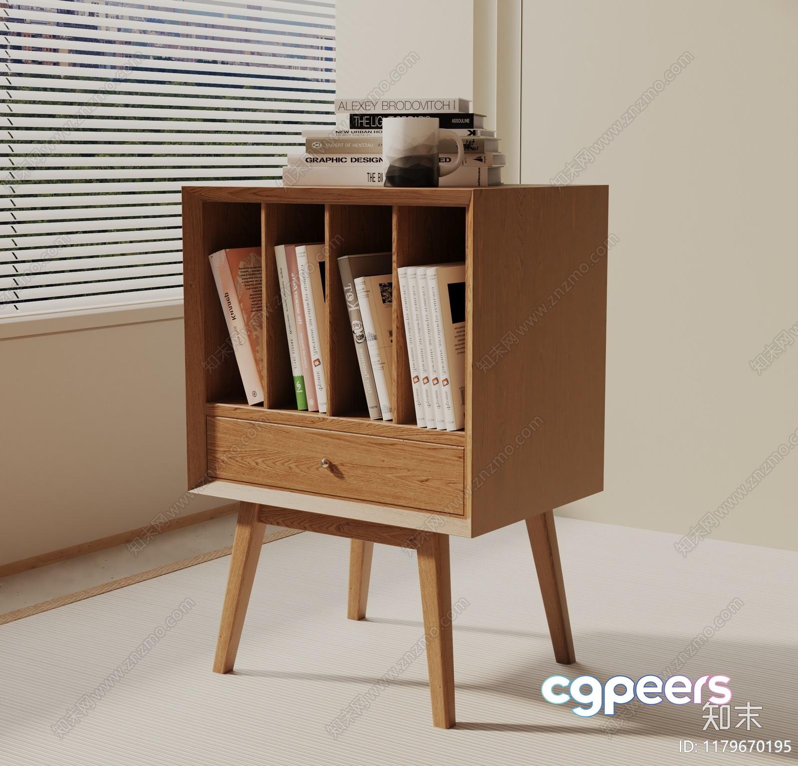 Mid-Century Modern Bookshelf 3D Model - 13687 - VRAY Render Mid-Century Modern Bookshelf 3D Model - 13687 - VRAY Render
