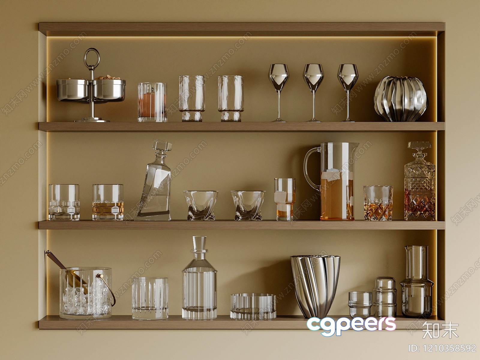 Modern Glassware Display 3D Model - 1479 - VRAY Render Modern Glassware Display 3D Model - 1479 - VRAY Render