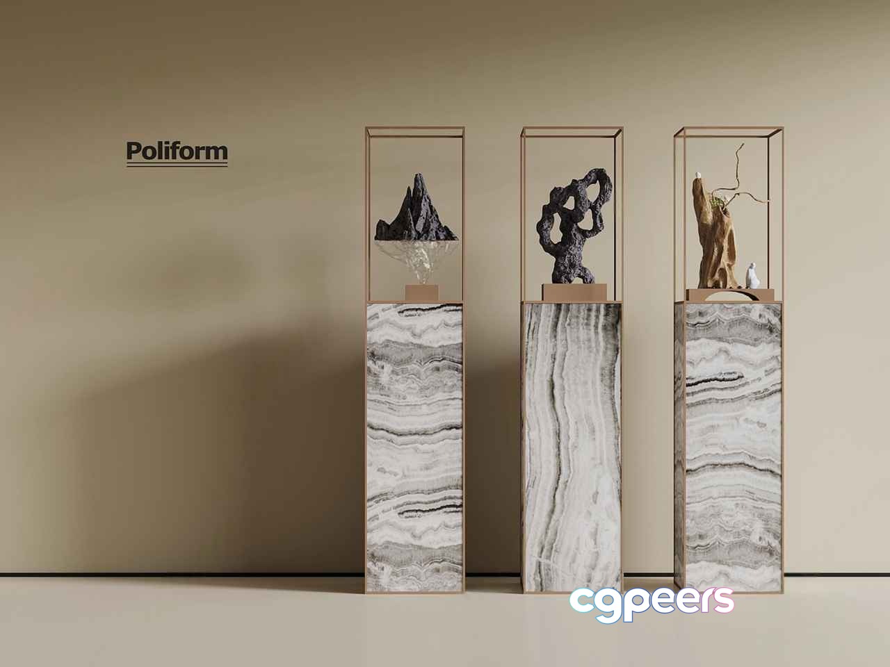 Three Marble Pedestals 3D Model - 15118 - VRAY Render