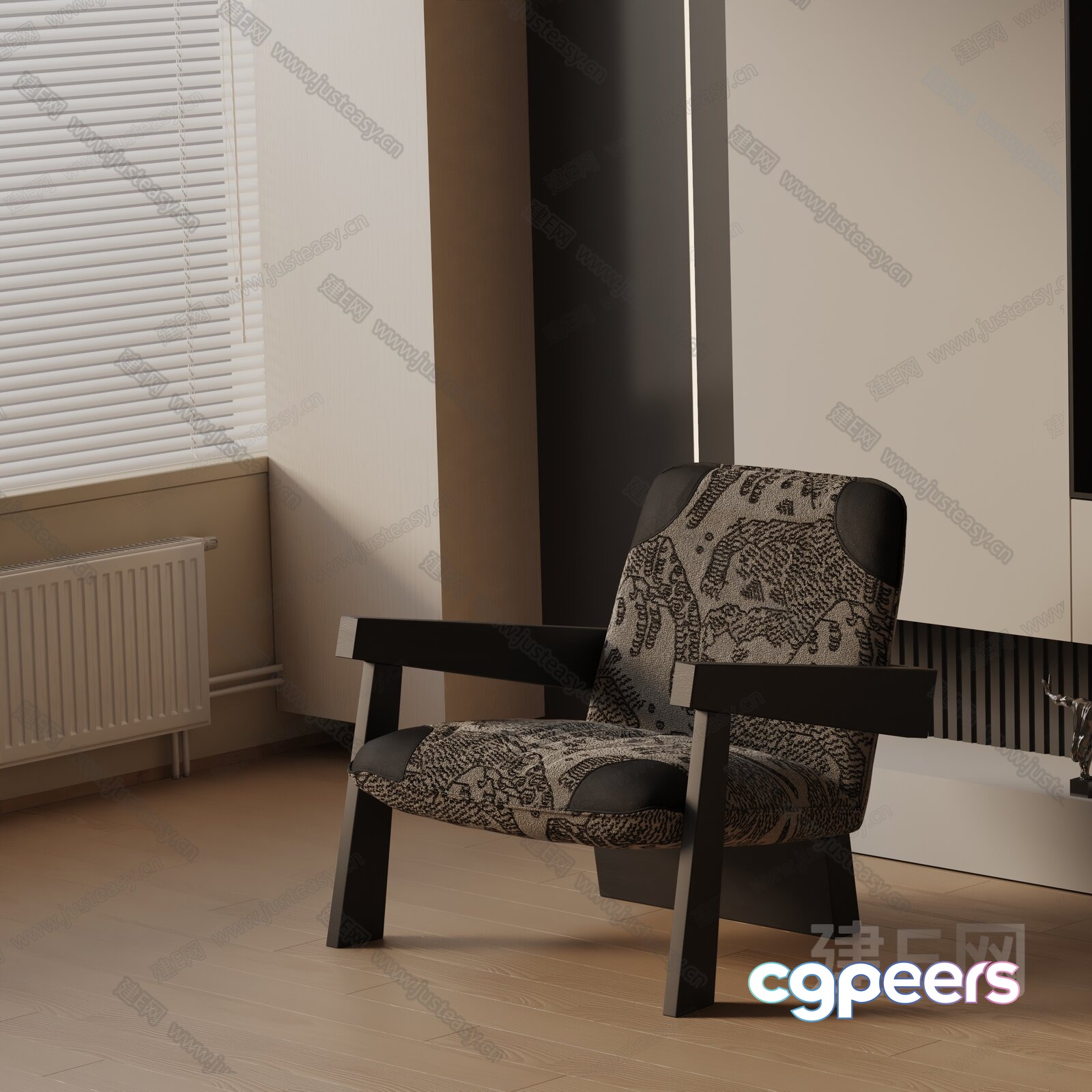 A Black And White Patterned Chair In A Room 3D Model - 2230 - VRAY Render A Black And White Patterned Chair In A Room 3D Model - 2230 - VRAY Render