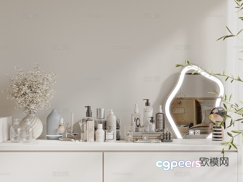 A White Vanity With A Mirror 3D Model - 11752 - VRAY Render