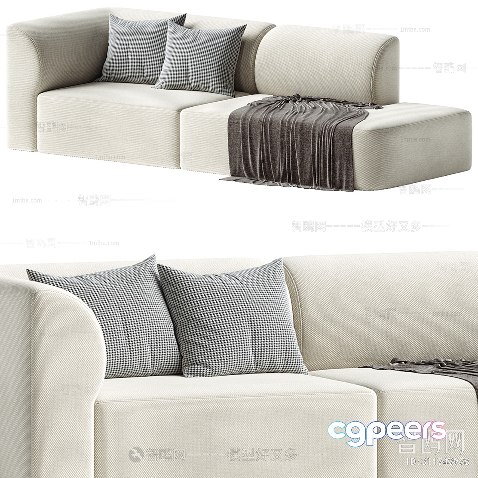 Modern L-Shaped Sofa 3D Model - 19609 - VRAY Render