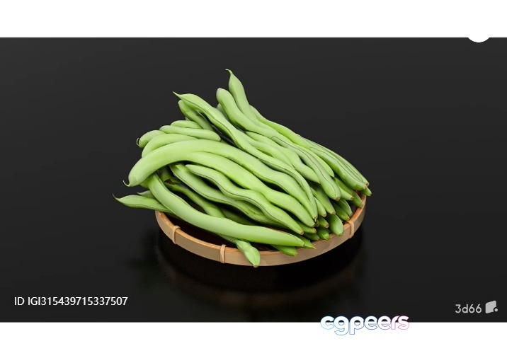 A Wooden Bowl Filled With Green Beans 3D Model - 13030 - VRAY Render