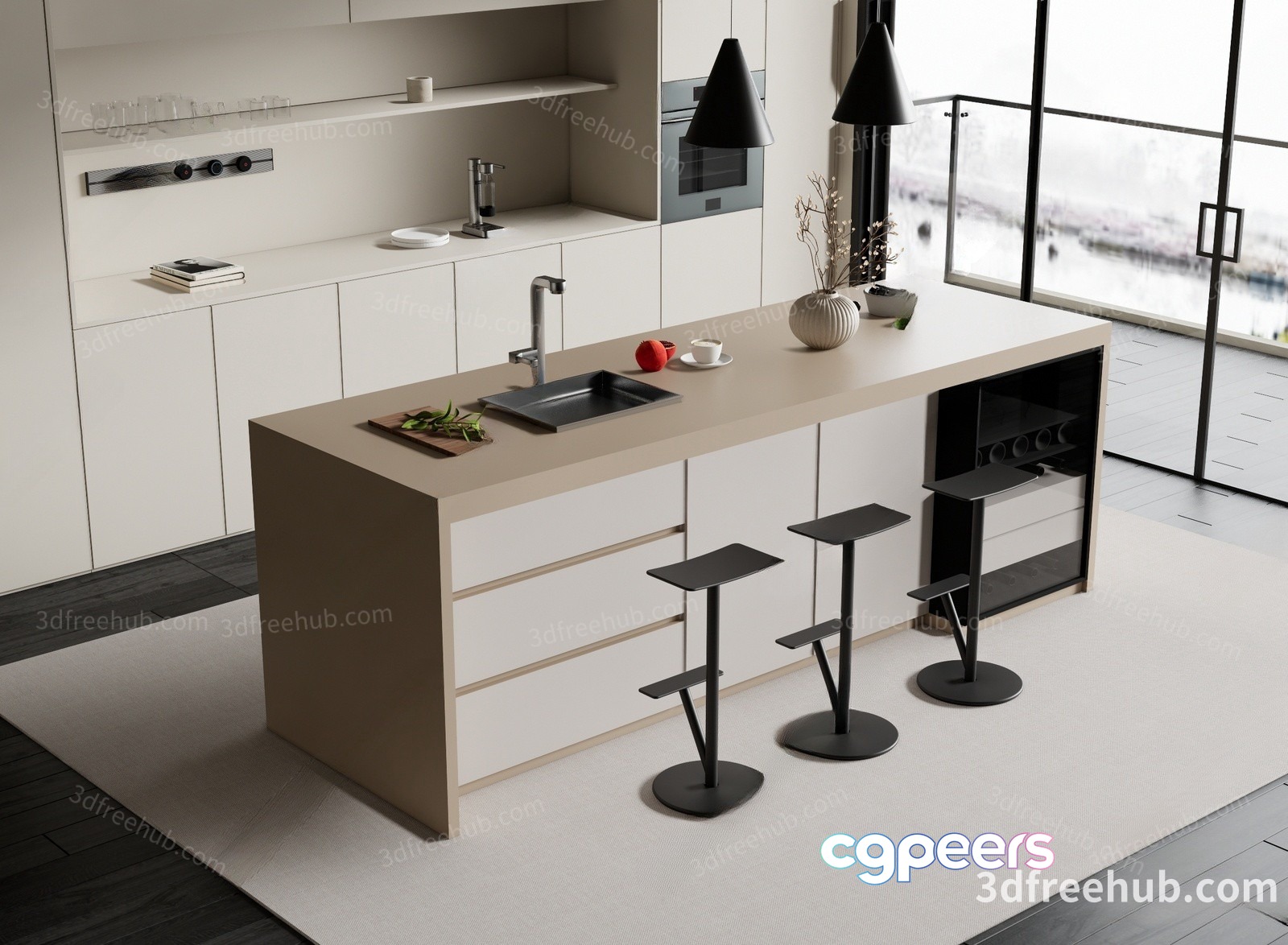Modern Kitchen Island 3D Model - 19271 - VRAY Render