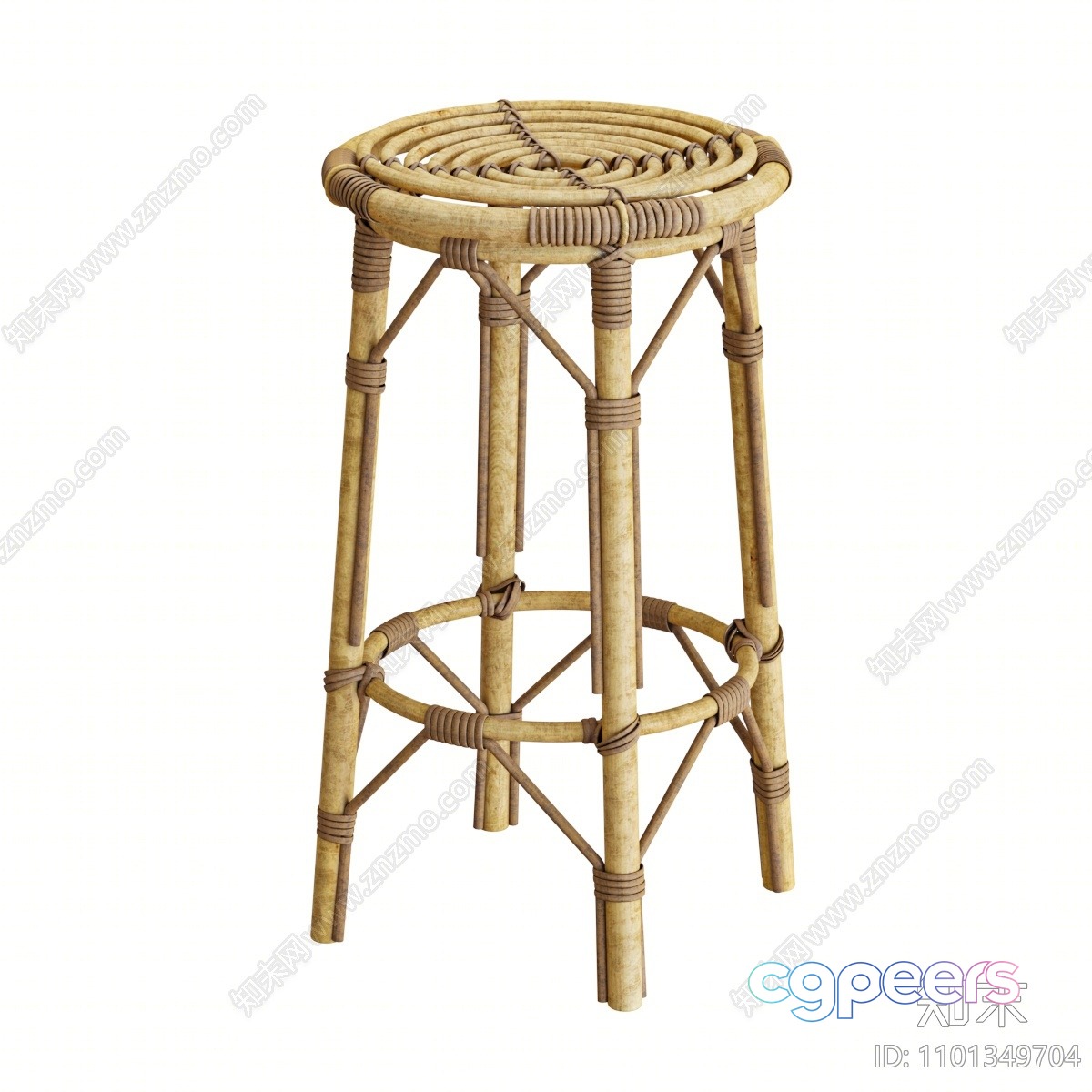 Rattan Stool With A Woven Seat 3D Model - 1933 - VRAY Render Rattan Stool With A Woven Seat 3D Model - 1933 - VRAY Render