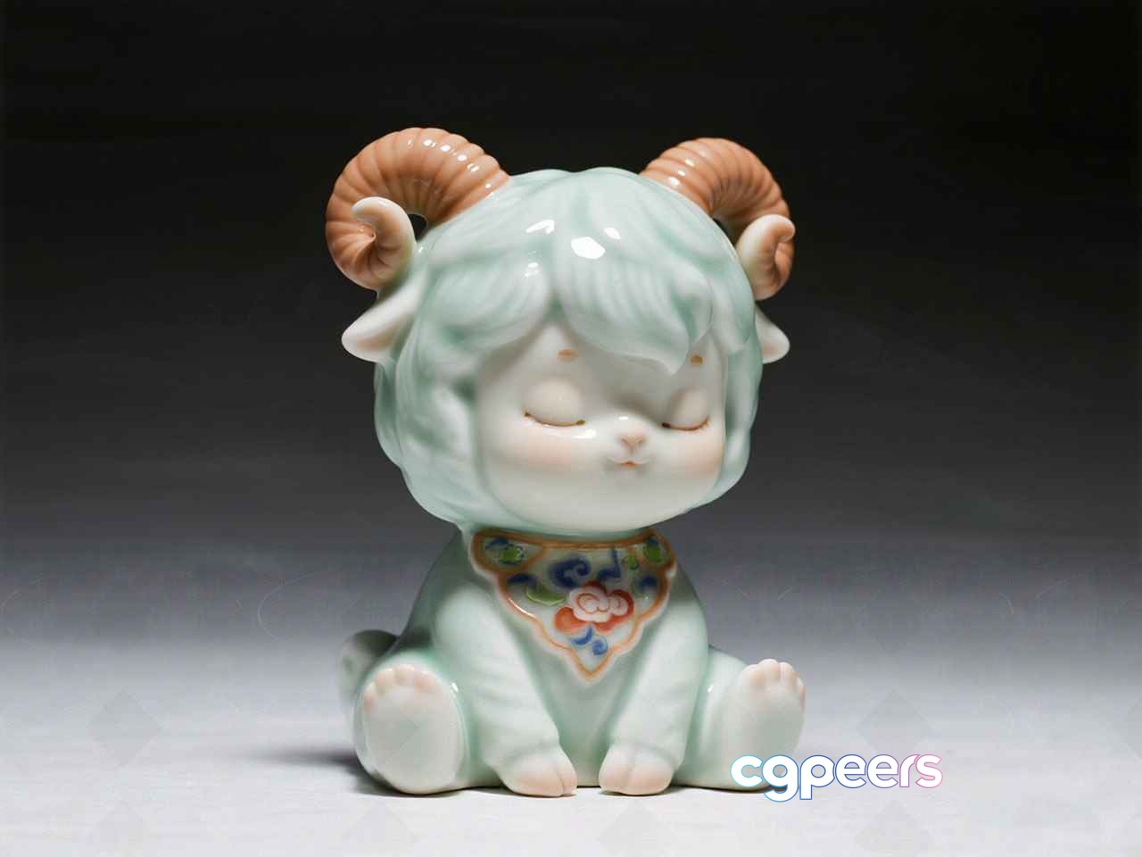 A Small Ceramic Figurine Of A Goat 3D Model - 8829 - VRAY Render