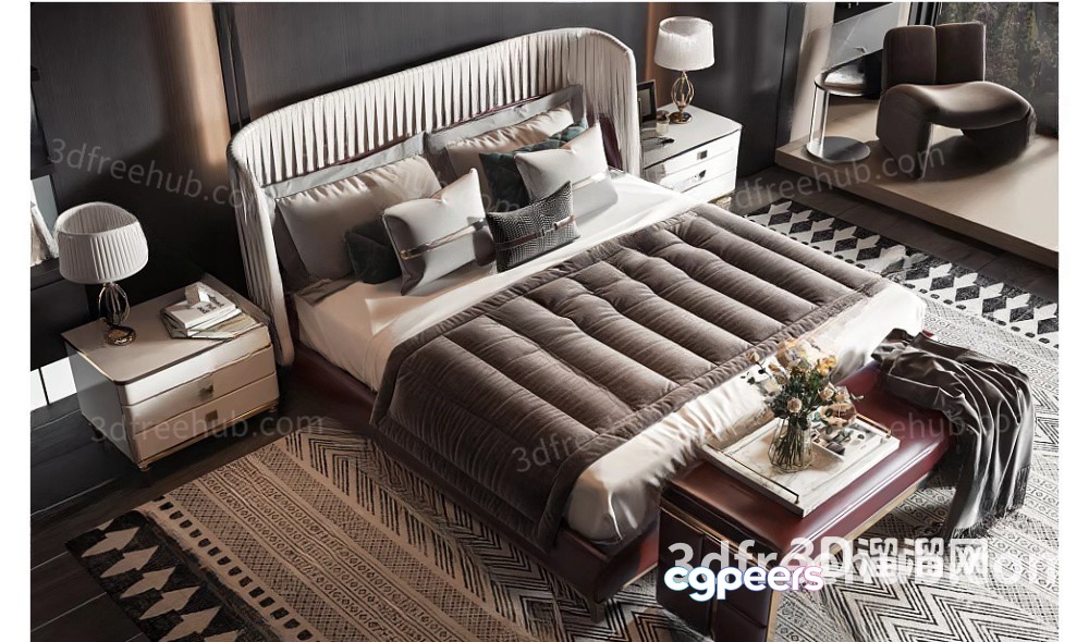 Modern Bedroom Furniture 3D Model - 20819 - VRAY Render