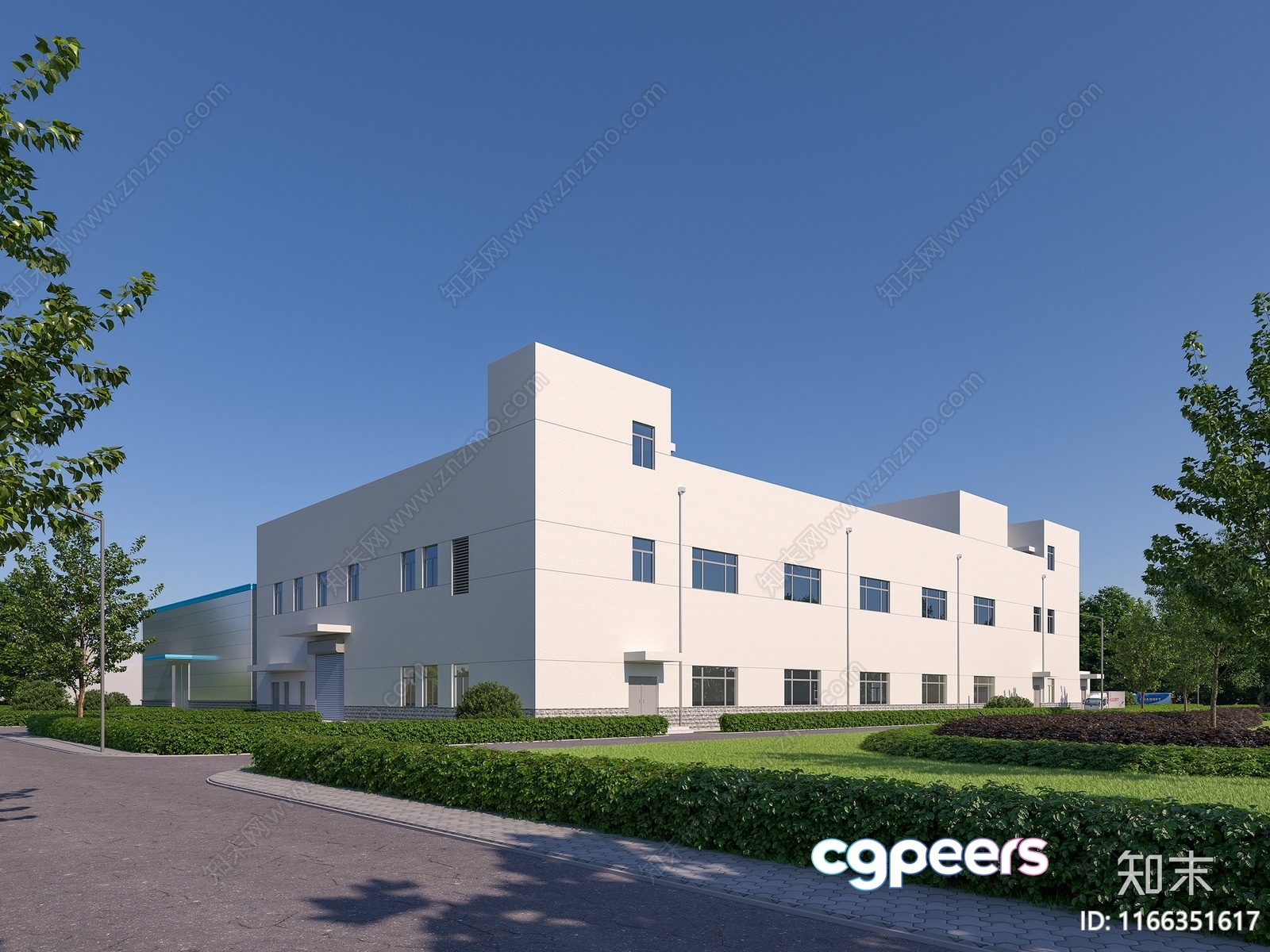 A White Building With A Blue Roof 3D Model - 2293 - VRAY Render