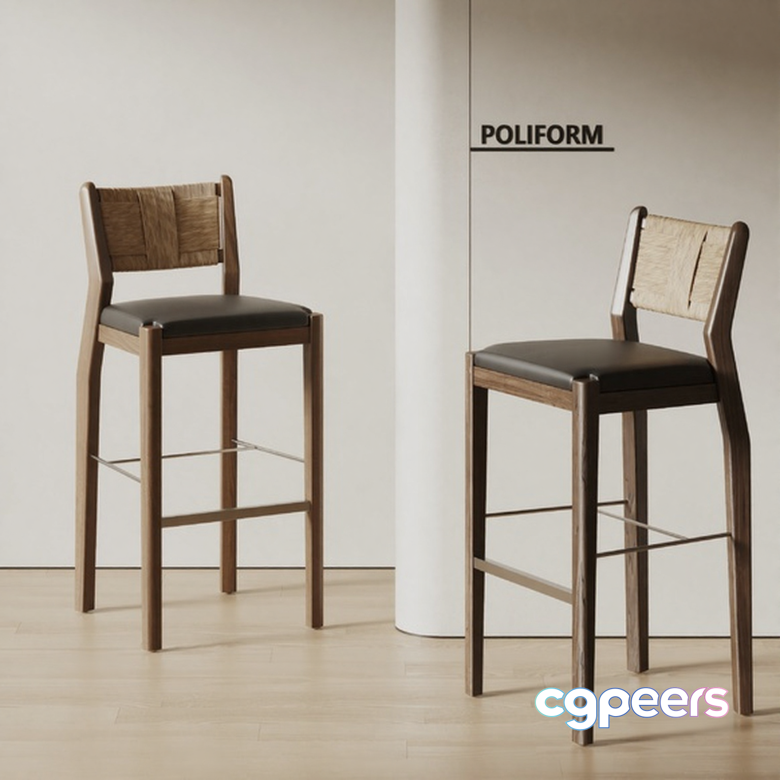 Wooden Bar Stools 3D Model - 11091 - VRAY Render