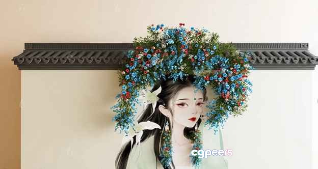 A Woman With Flowers In Her Hair 3D Model - 2049 - VRAY Render