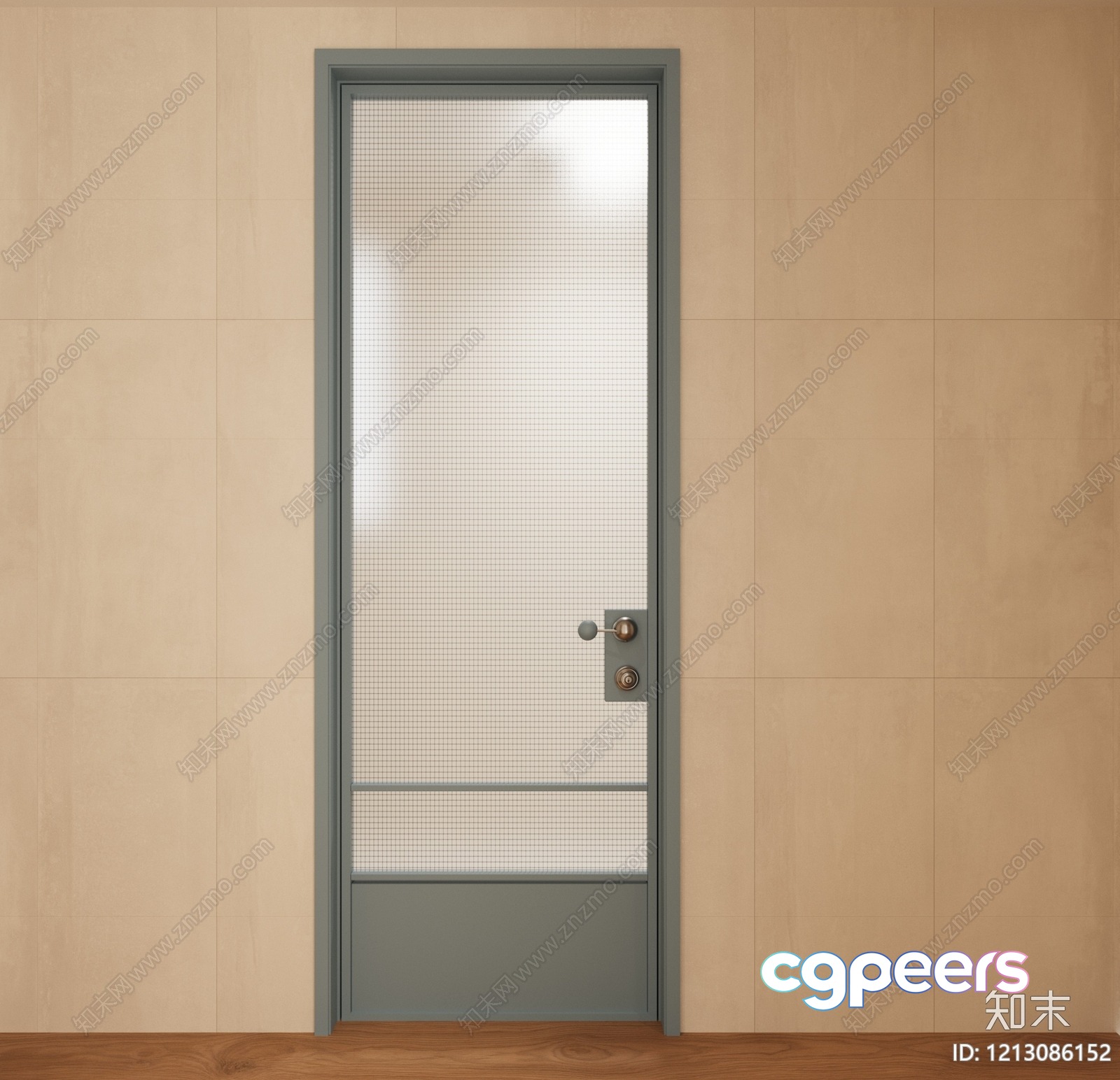 Grey Door With A Grid Pattern 3D Model - 20052 - VRAY Render