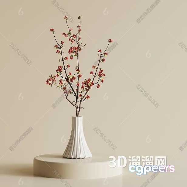 A White Vase With A Flower Arrangement 3D Model - 7248 - VRAY Render