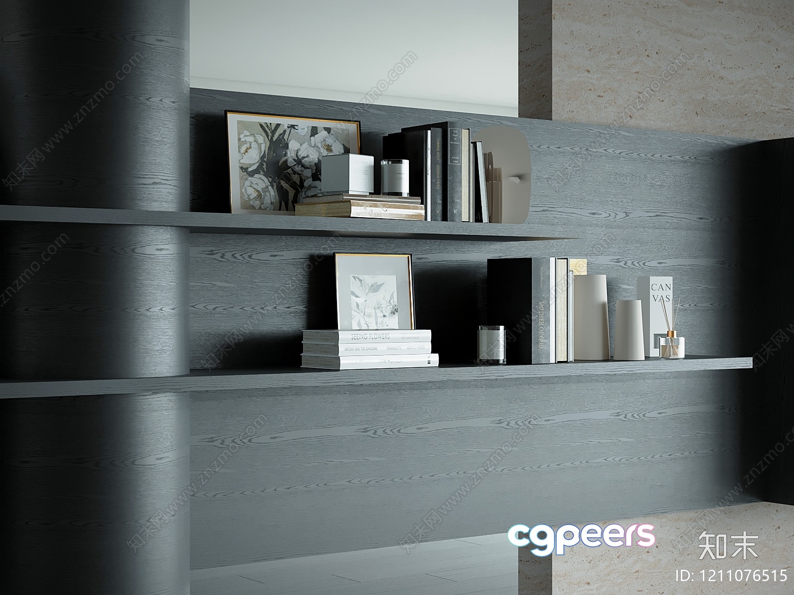Wooden Bookshelf 3D Model - 11051 - VRAY Render