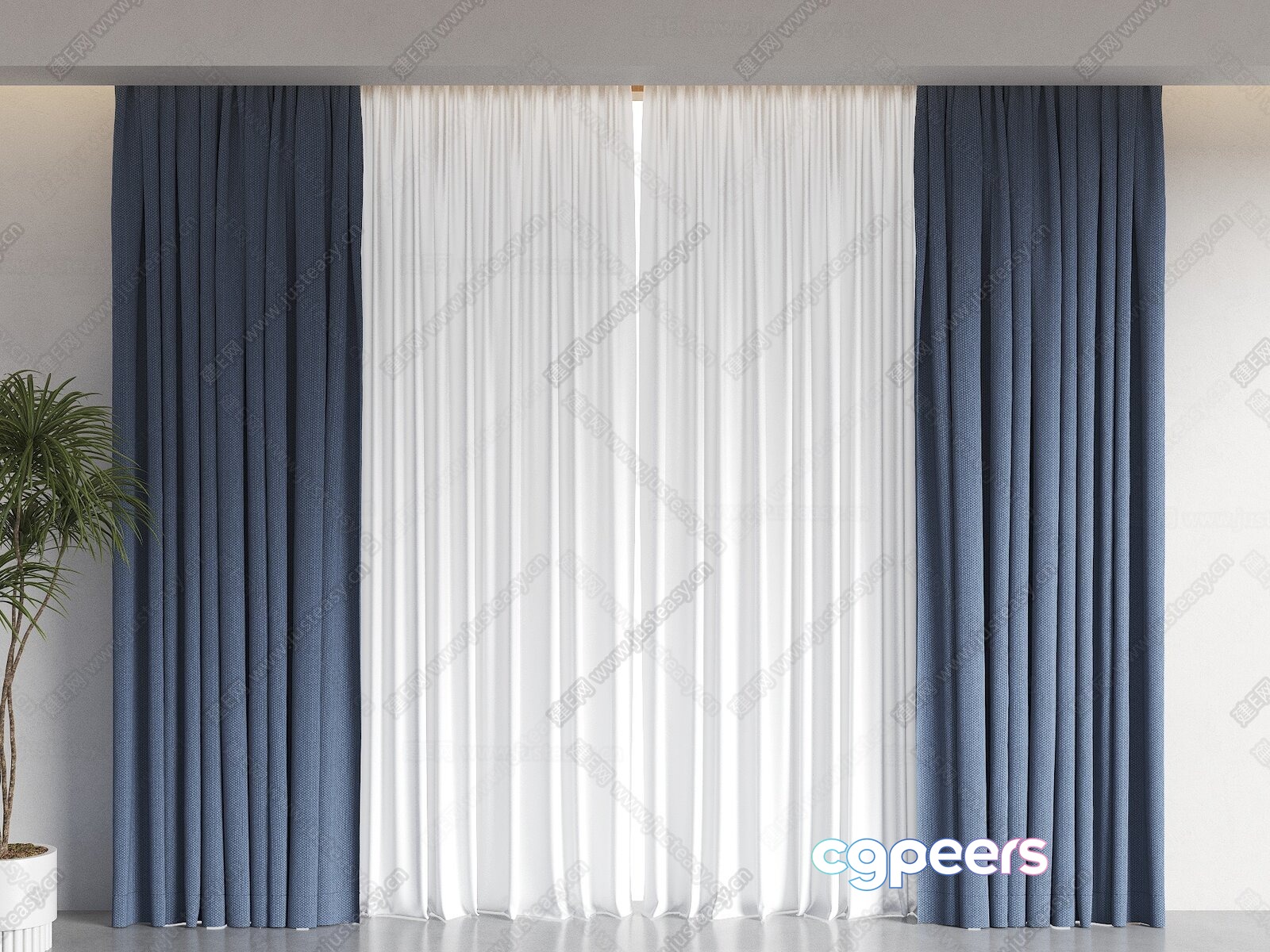 Blue And White Curtains 3D Model - 7260 - VRAY Render Blue And White Curtains 3D Model - 7260 - VRAY Render