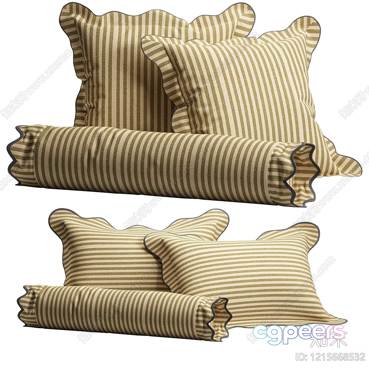 Gold And White Striped Pillows 3D Model - 14497 - VRAY Render Gold And White Striped Pillows 3D Model - 14497 - VRAY Render