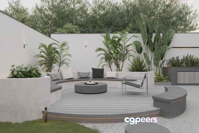 Modern Outdoor Seating Area 3D Model - 13845 - CORONA Render