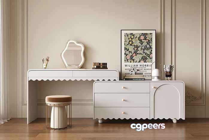 White Dresser With Scalloped Edges 3D Model - 5372 - VRAY Render White Dresser With Scalloped Edges 3D Model - 5372 - VRAY Render
