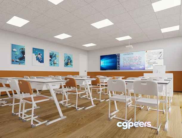 Modern Classroom 3D Model - 20315 - CORONA Render Modern Classroom 3D Model - 20315 - CORONA Render