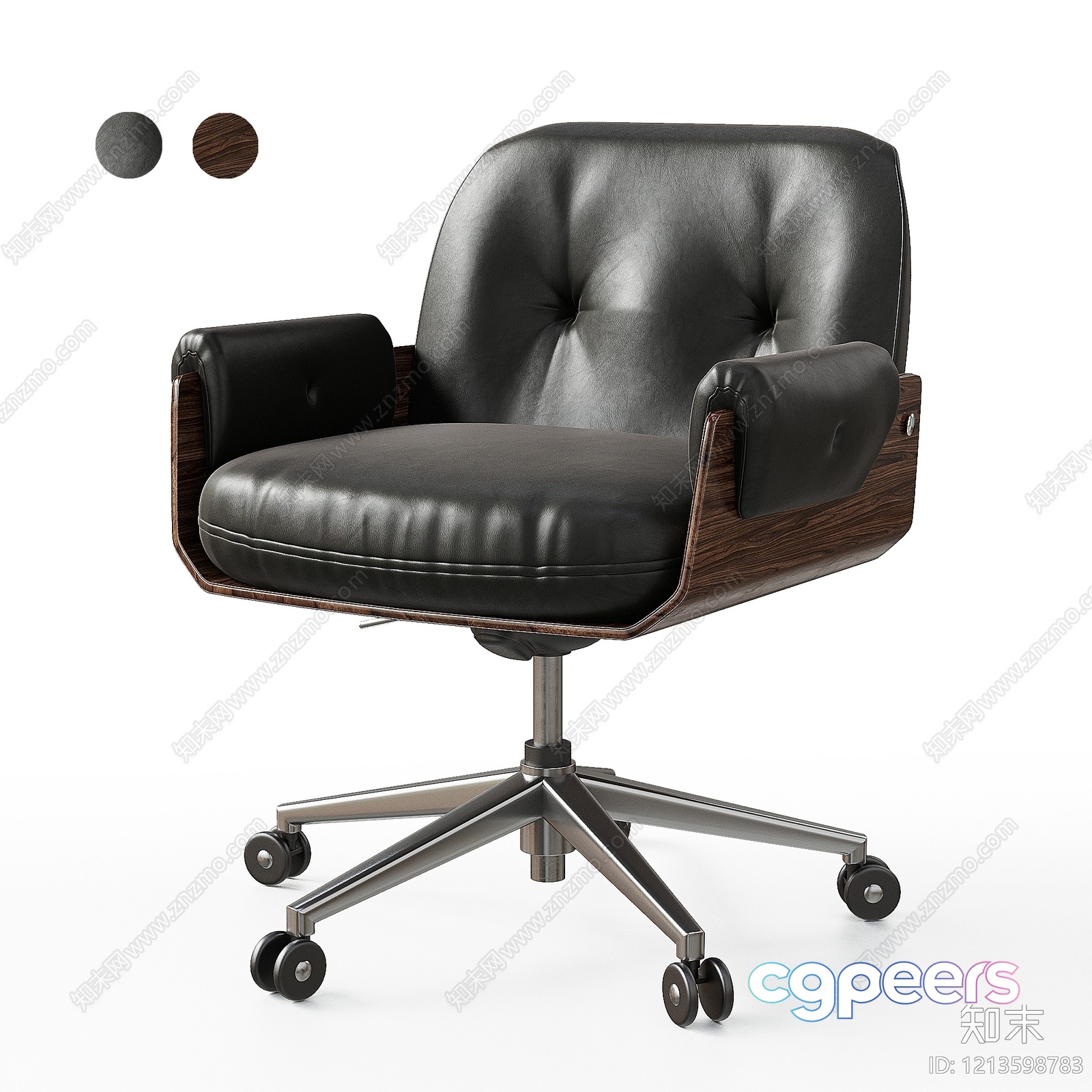 A Black Leather Chair With A Wooden Frame 3D Model - 21825 - VRAY Render
