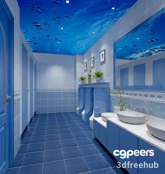 A Bathroom With A Blue And White Color Scheme 3D Model - 21993 - VRAY Render A Bathroom With A Blue And White Color Scheme 3D Model - 21993 - VRAY Render