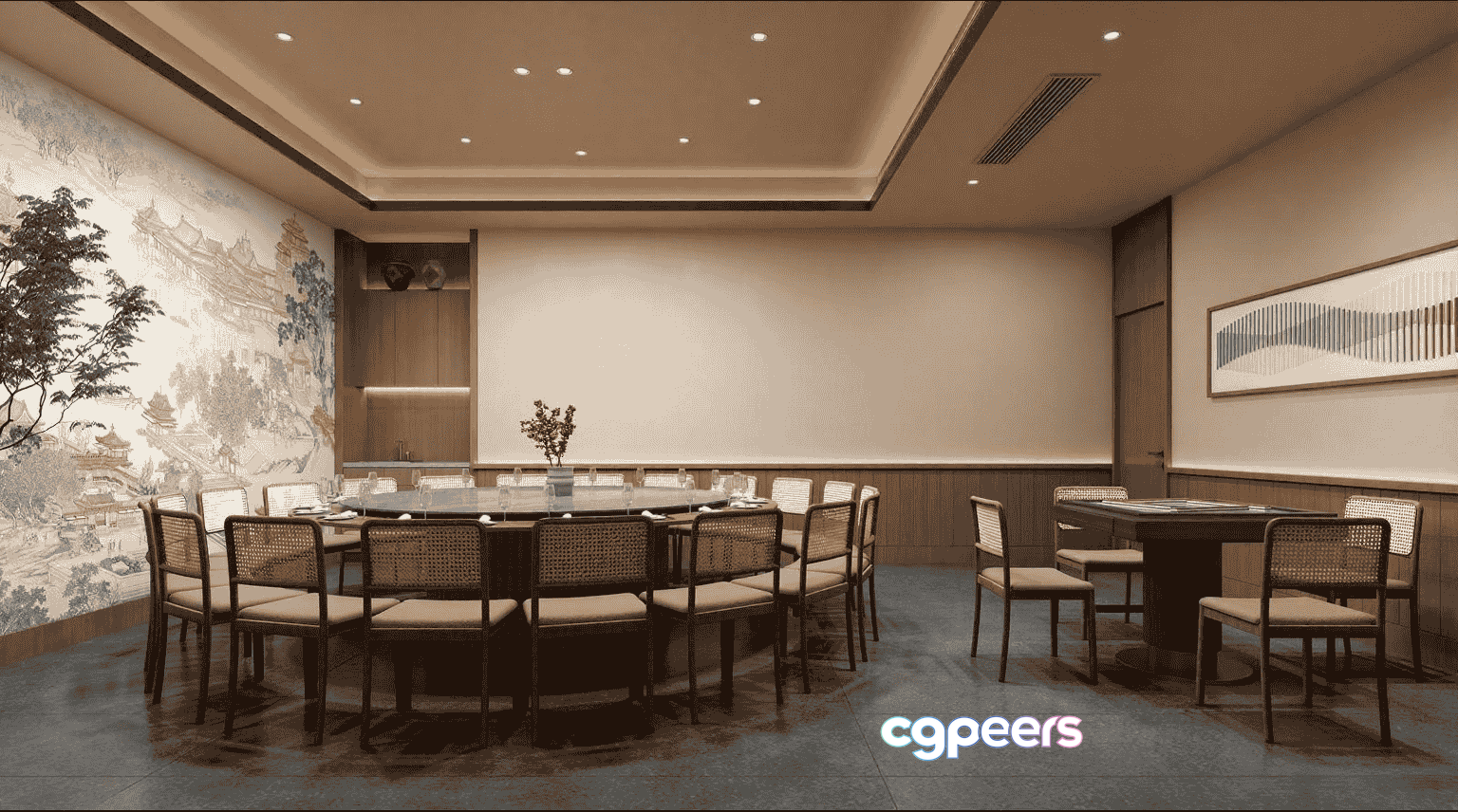 A Large Dining Room 3D Model - 10947 - VRAY Render A Large Dining Room 3D Model - 10947 - VRAY Render