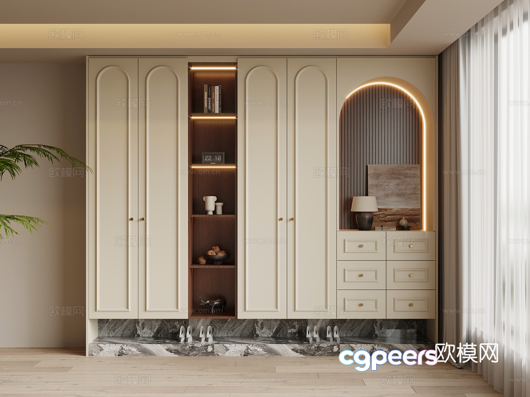 Modern Creamy Wardrobe 3D Model - 869 - VRAY Render Modern Creamy Wardrobe 3D Model - 869 - VRAY Render