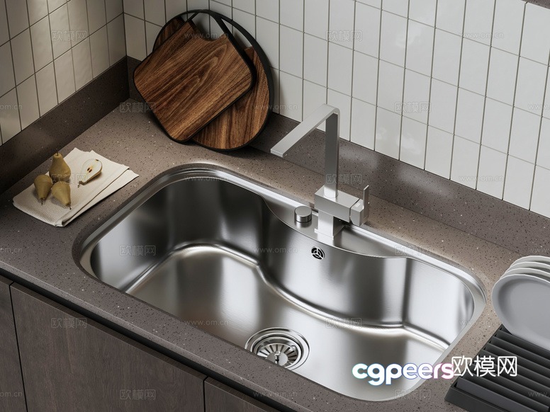 A Stainless Steel Sink 3D Model - 11419 - VRAY Render A Stainless Steel Sink 3D Model - 11419 - VRAY Render