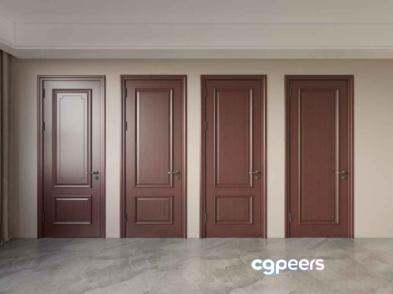 Four Brown Doors 3D Model - 12507 - VRAY Render Four Brown Doors 3D Model - 12507 - VRAY Render