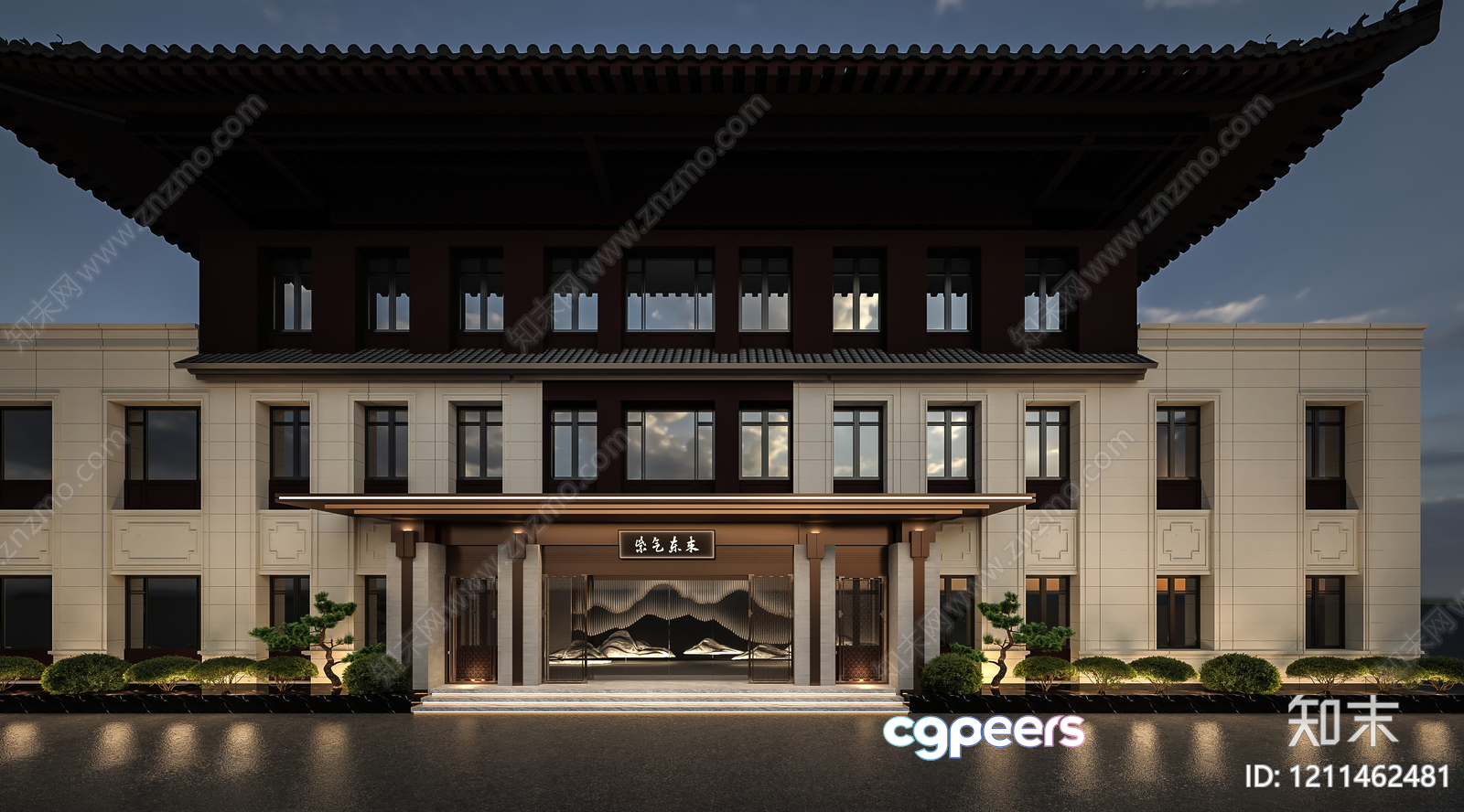 A Large Building With A Chinese-Style Roof 3D Model - 23456 - VRAY Render
