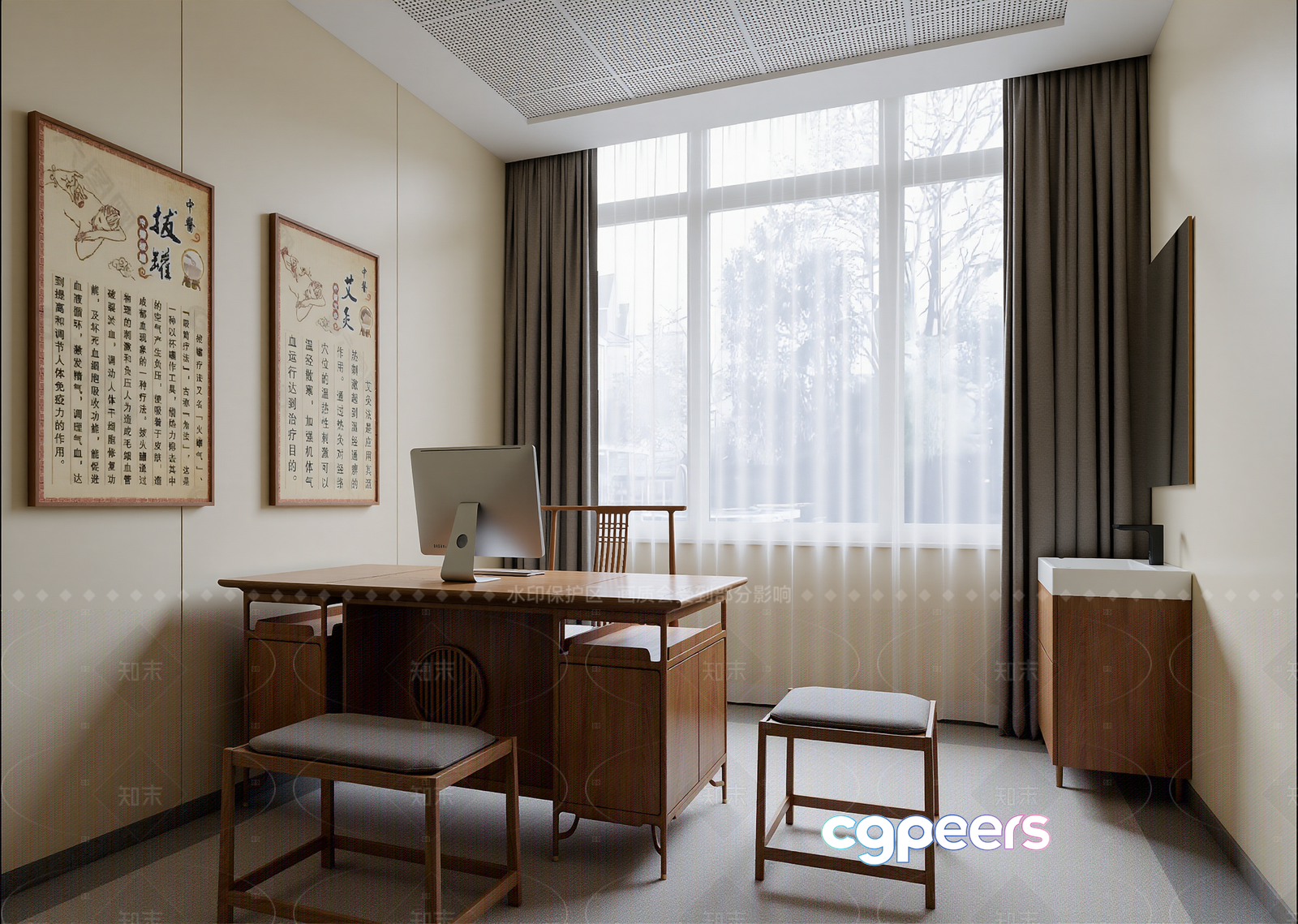 Wooden Office Desk 3D Model - 22841 - VRAY Render