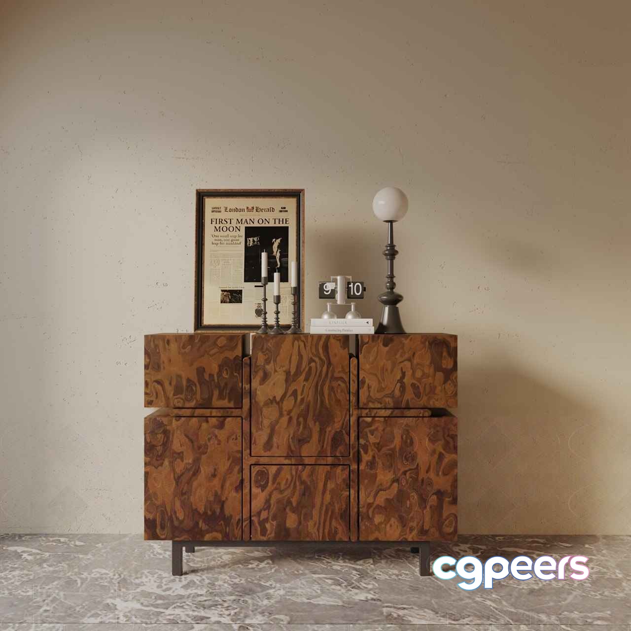 Mid-Century Modern Sideboard 3D Model - 23092 - VRAY Render