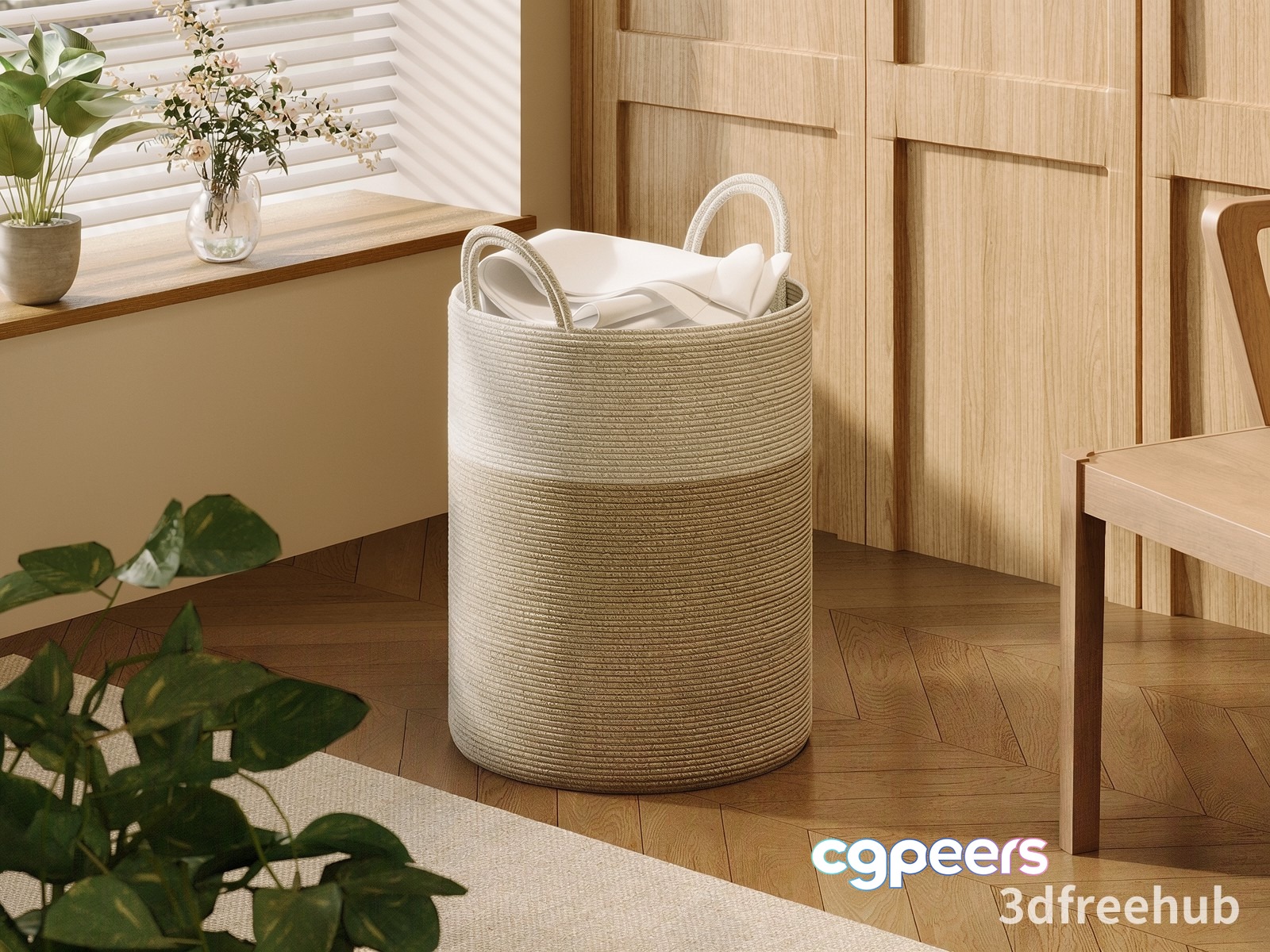A Beige Woven Basket 3D Model - 19633 - VRAY Render