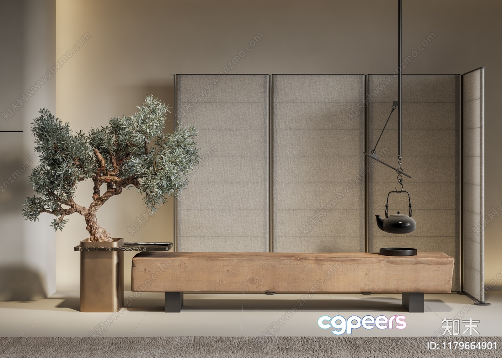 Modern Japanese-Inspired Decor 3D Model - 137 - VRAY Render