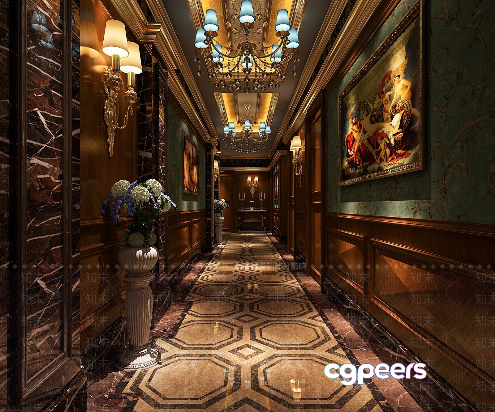 A Luxurious Hallway 3D Model - 1634 - VRAY Render
