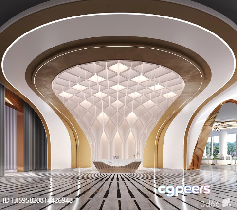 Modern White And Gold Interior 3D Model - 2528 - VRAY Render