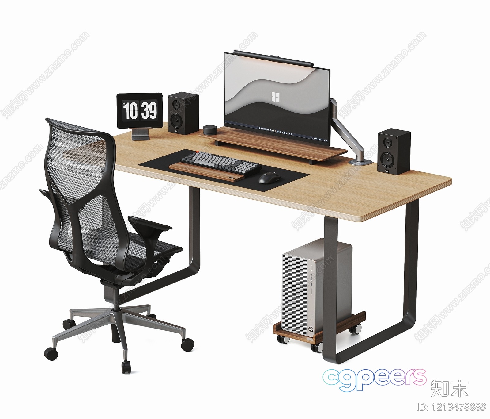 A Computer Desk With A Chair 3D Model - 13227 - VRAY Render