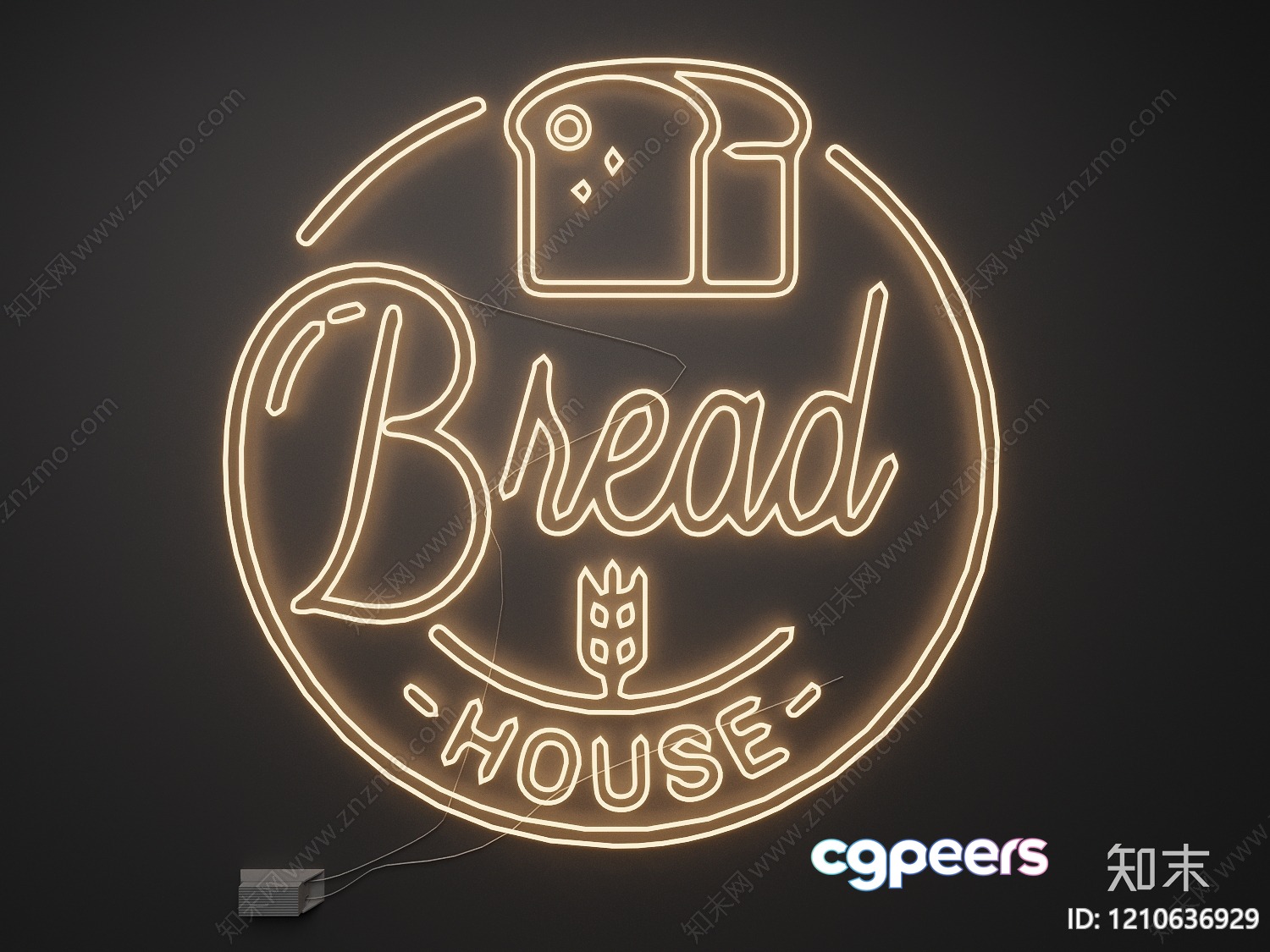 A Neon Sign For A Bread House Likely Used To Advertise A Bakery 3D Model - 1442 - VRAY Render A Neon Sign For A Bread House Likely Used To Advertise A Bakery 3D Model - 1442 - VRAY Render