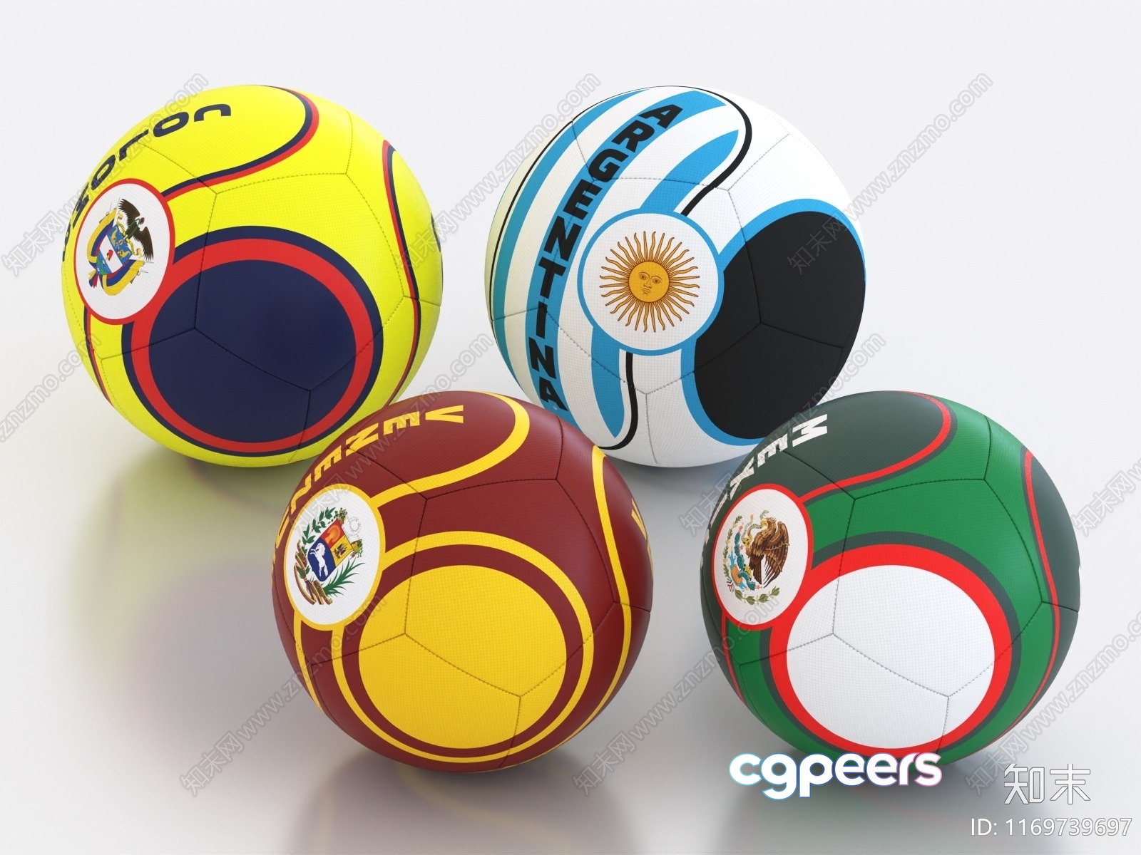 Four Soccer Balls 3D Model - 10749 - VRAY Render Four Soccer Balls 3D Model - 10749 - VRAY Render
