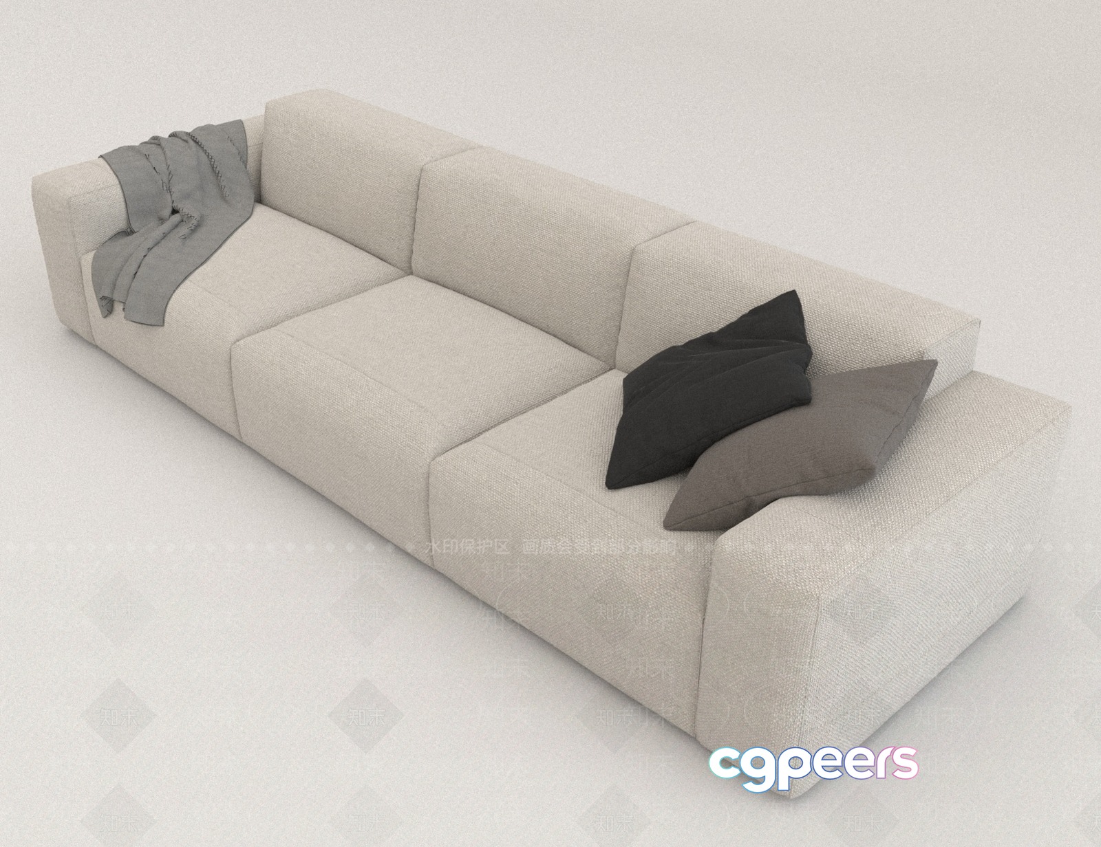 A White Couch With Throw Pillows 3D Model - 16017 - VRAY Render A White Couch With Throw Pillows 3D Model - 16017 - VRAY Render