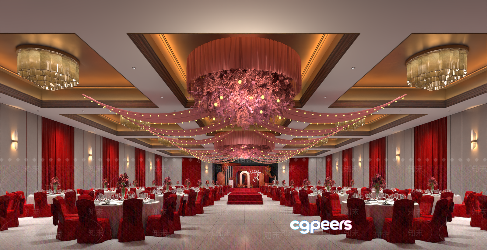 Red Wedding Banquet 3D Model - 9061 - VRAY Render