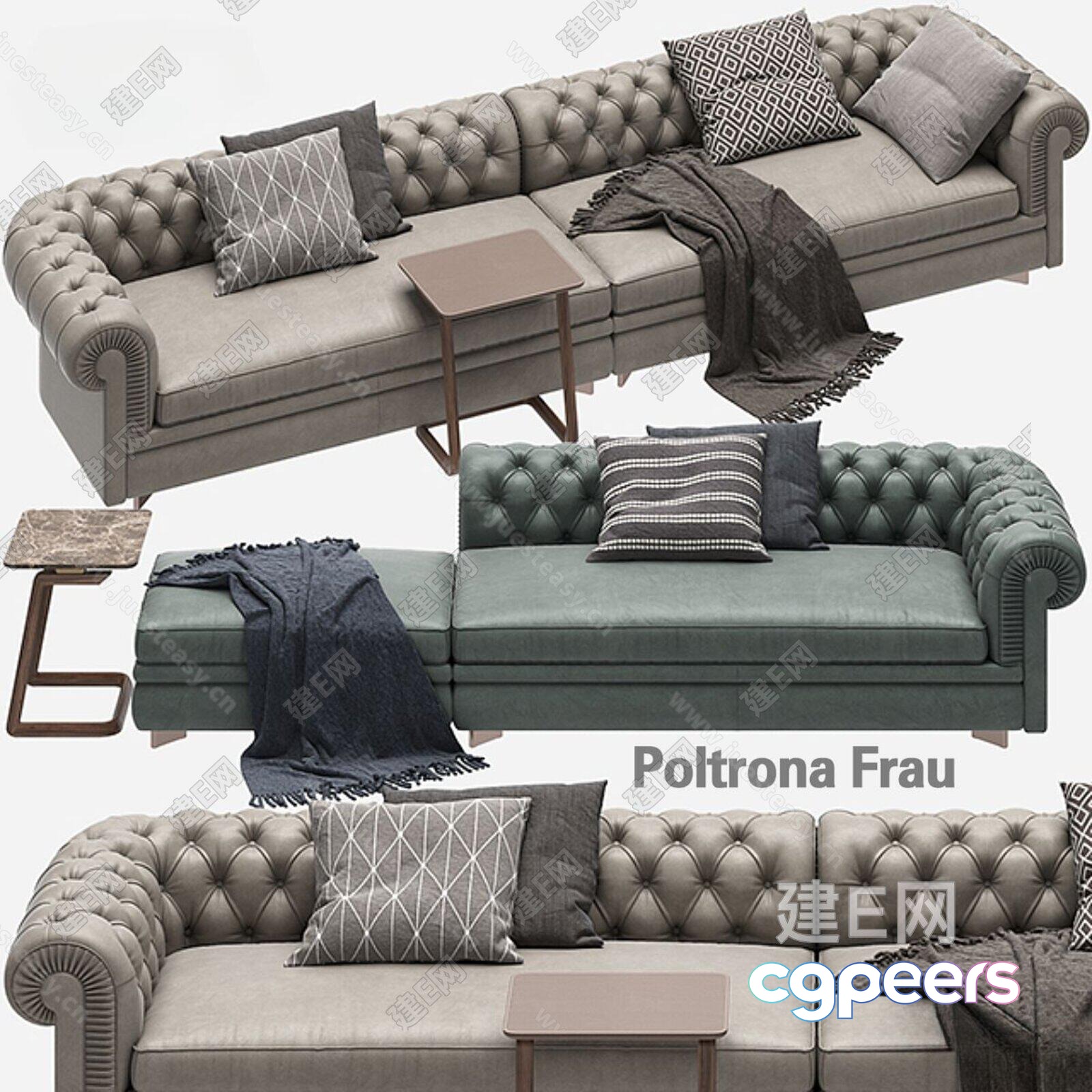 Gray Tufted Sofa 3D Model - 23095 - CORONA Render