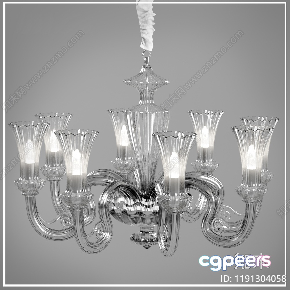 Modern Glass Chandelier 3D Model - 17301 - VRAY Render