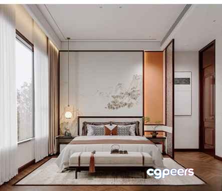 Cozy Modern Bedroom 3D Model - 13865 - VRAY Render