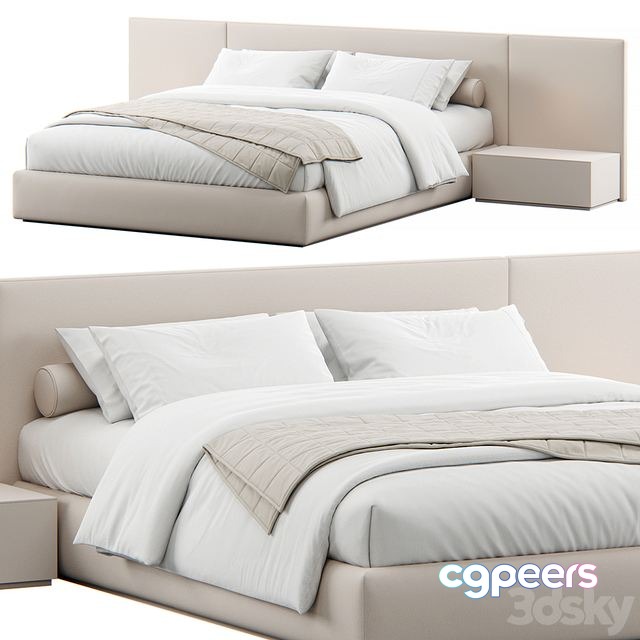 3ds Max Free - Contemporary Upholstered Headboard Bed 3ds Max Free - Contemporary Upholstered Headboard Bed