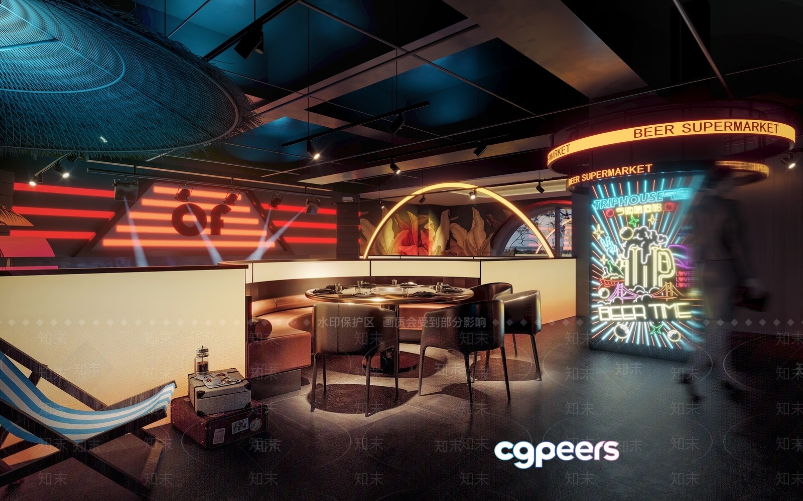 The Main Subject Is A Restaurant With A Modern And Unique Decor Featuring A 3D Model - 11531 - VRAY Render