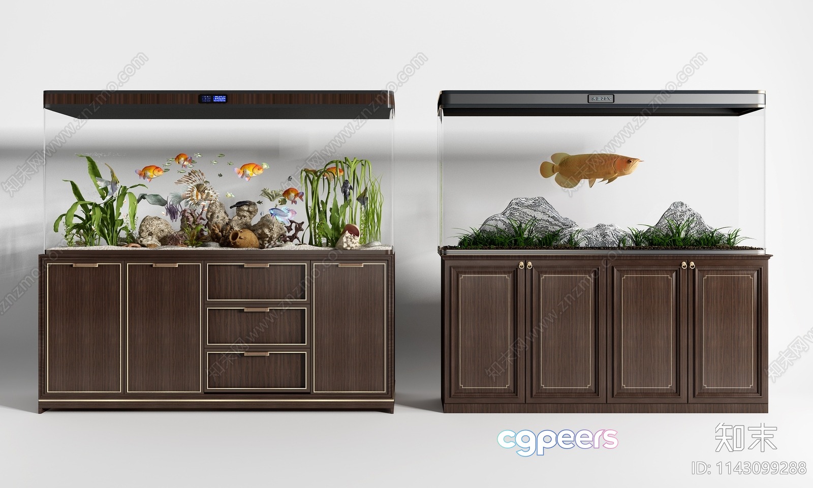 Two Aquariums With Wooden Cabinets 3D Model - 15195 - VRAY Render