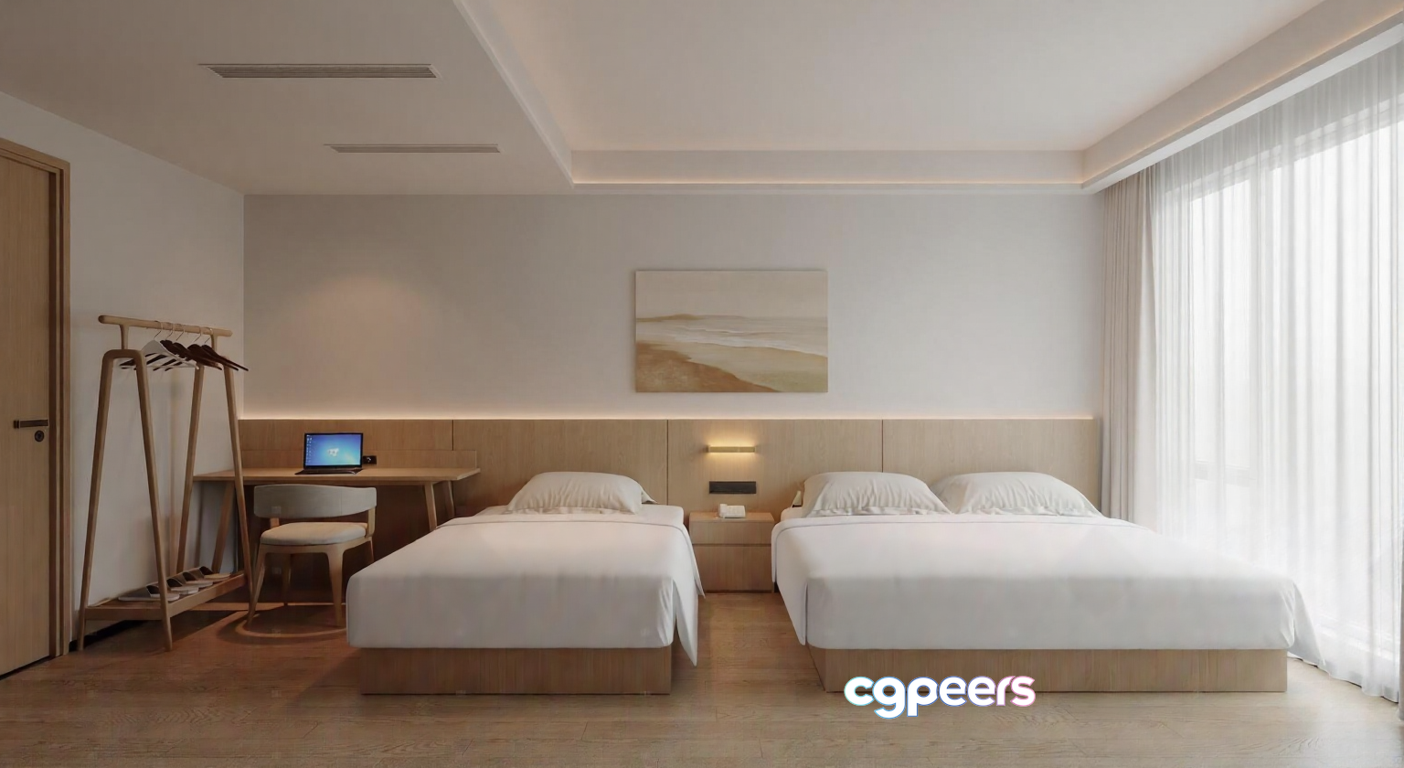 Modern Hotel Room 3D Model - 1091 - VRAY Render