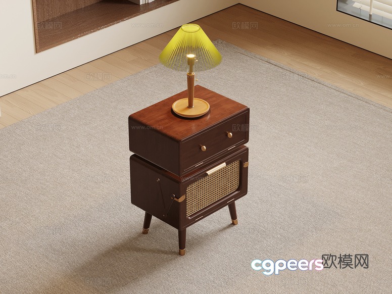 A Mid-Century Modern-Style Nightstand With A Lamp 3D Model - 14607 - VRAY Render A Mid-Century Modern-Style Nightstand With A Lamp 3D Model - 14607 - VRAY Render