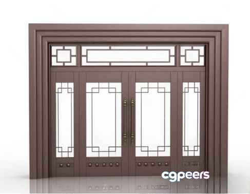 A Brown Door With A Window 3D Model - 1382 - VRAY Render
